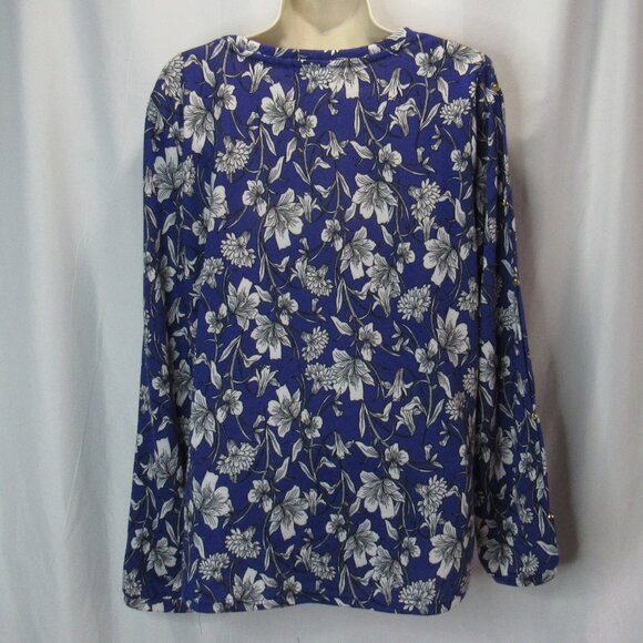 Liz Claiborne Women's Wildflower Long Voluminous Split Sleeve Top Blouse Size L - Picture 2 of 8